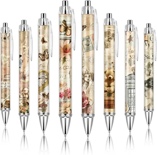 Miniatura 17 de Ireer 8 bolígrafos de bola para mujeres 1.00 mm de tinta negra lindos y elegantes, bolígrafos de punta fina de escritura suave para estudiantes