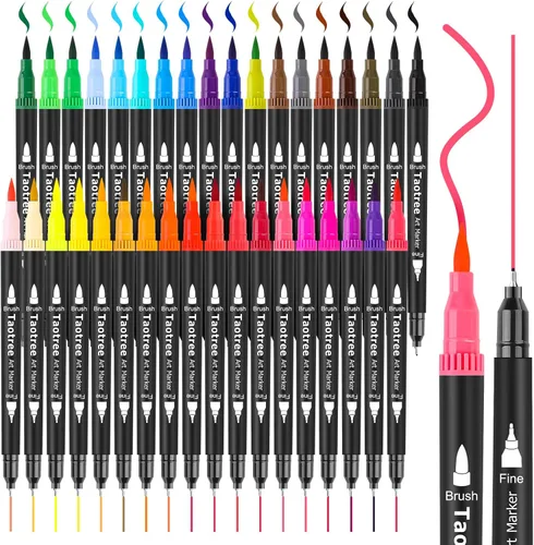 Taotree Marcadores artísticos de doble punta de 36 colores para libros de colorear para adultos, rotuladores para colorear para artista, punta fina