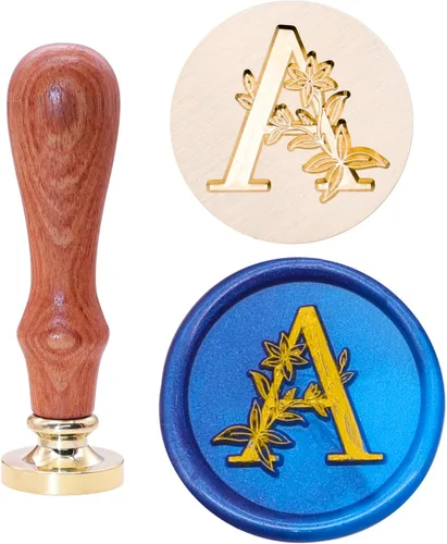 Miniatura 6 de SWANGSA Kit de sello de cera con letra inicial del alfabeto A, elegante sello de sellado de letras florales botánicas con 200 cuentas de cera