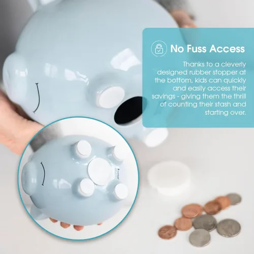Miniatura 3 de Pearhead Alcancía Grande de Cerámica, Azul Claro, Ideal para Niños y Niñas, Ahorro de Dinero y Banco de Monedas, Decoración Perfecta para Cuarto