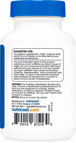 Miniatura 4 de Nutricost, Píldoras con cafeína, 4 lb por porción, 1