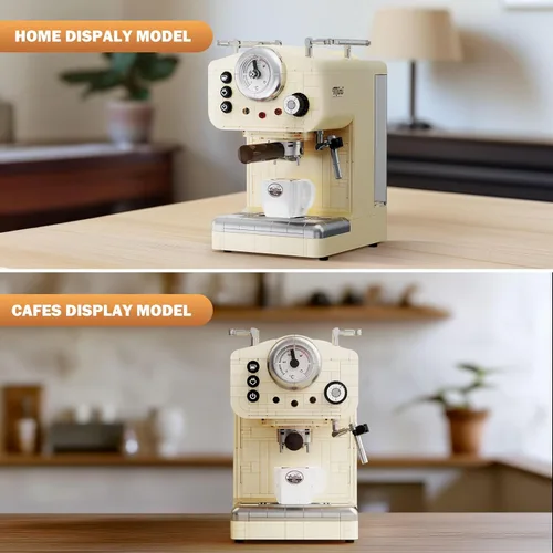 Miniatura 5 de Juego de construcción de máquina de café retro para adultos (678 piezas), modelo clásico de café semiautomático, colección de oficina en casa