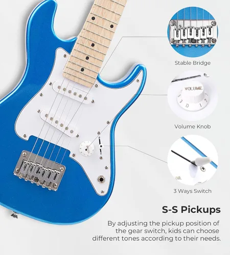 Miniatura 2 de Guitarra eléctrica para niños Vangoa de 30 pulgadas, kit para principiantes para jóvenes músicos con amplificador, bolsa, correa, cuerdas Azul