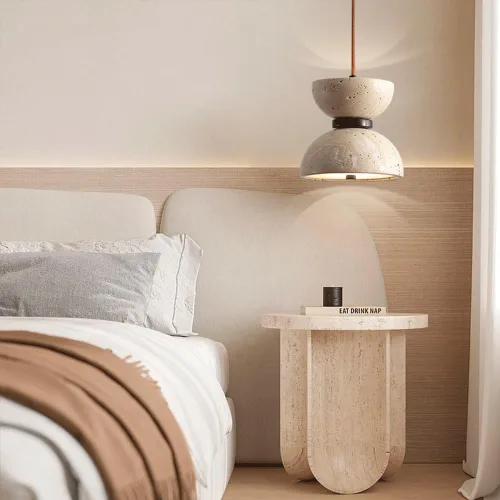 Miniatura 3 de Lámpara colgante de mármol con forma de reloj de arena nórdico, luz cálida de 3000 K, lámpara colgante colgante de travertino Wabi-Sabi, lámpara