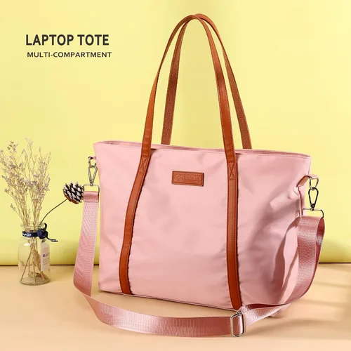 Miniatura 3 de Bolsa de mano impermeable ligera para mujer, maletín de nailon para computadora de trabajo, hombro para laptop de 15.6 pulgadas, XL
