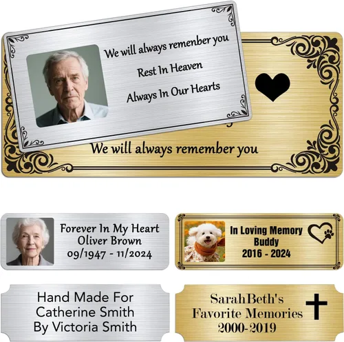 SOITIS Placas de identificación grabadas con adhesivo, placa personalizada de acero inoxidable, placa conmemorativa para cenizas, marco de fotos,