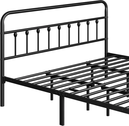 Miniatura 8 de Topeakmart Marco de cama de metal de estilo victoriano tamaño matrimonial con cabecero, base de colchón, no necesita somier, almacenamiento debajo