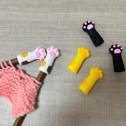 Miniatura 3 de SPANSEE 6 uds. Protectores de Puntas de Agujas de Tejer con Forma de Pata de Gato, Protectores de Puntas de Agujas de Tejer, Detenedor de Puntos, 6