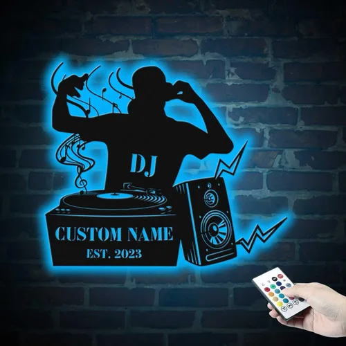 Miniatura 5 de Letrero de pared personalizado con nombre de reproductor de DJ con luz LED, luz LED DJ, regalo de DJ personalizado, decoración de pared con nombre