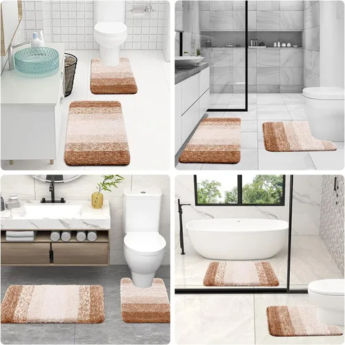 Miniatura 9 de OLANLY Alfombra de baño y inodoro en forma de U, tamaño 59 x 20 pulgadas, tamaño de alfombra de inodoro de 24 x 20 pulgadas, color beige, paquete