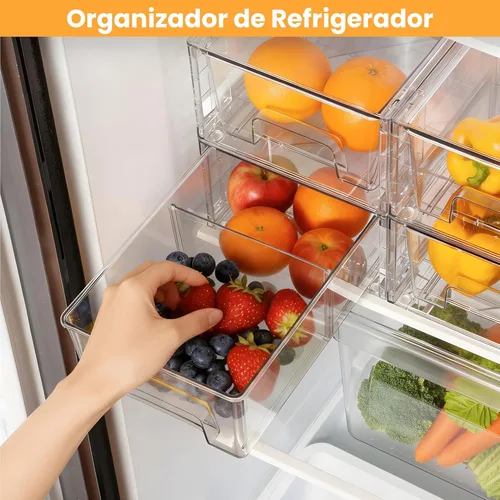Miniatura 2 de Paquete de 2 cajones de almacenamiento apilables, organizadores de plástico, cajones de almacenamiento con asas y divisores móviles
