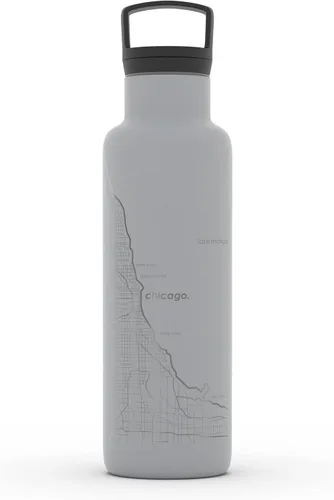 Miniatura 75 de Well Told Botella de agua aislada con mapa de Washington DC grabado, botella de acero inoxidable grabada (21 onzas, blanco) botella aislada de mapa