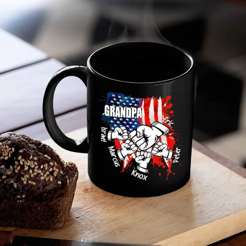 Miniatura 3 de Taza de café personalizada con la bandera estadounidense para el abuelo y el día del padre, nombres personalizados para papá y niños, taza