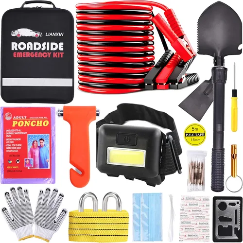 Miniatura 8 de LIANXIN Kit de Emergencia para Automóvil en Carretera - Kit de Seguridad para Automóvil Kit de Emergencia para Automóvil con Cables Puente Kit