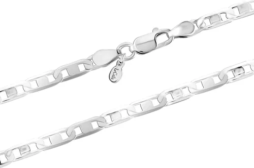 Miniatura 3 de LeCalla Links Solid 925 Sterling Silver Italian 3 MM, 4 MM Diamond-Cut Solid Flat Mariner Link Chain Necklace for Women Men with Lobster Clasp, Made