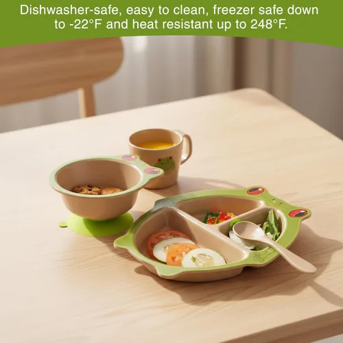 Miniatura 5 de Refresh-A-Baby Juego de alimentación ecológico de cáscara de arroz para niños, 4 piezas, incluye plato dividido, ventosa, cuchara, taza, sin BPA