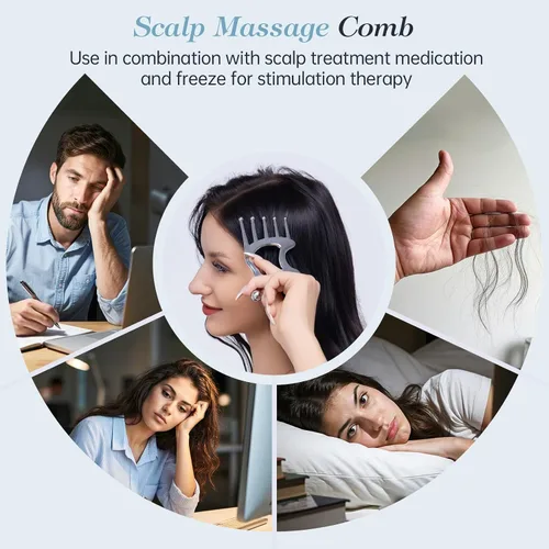 Miniatura 4 de Herramientas faciales del masaje del Gua Sha del metal, peine del masaje del cuero cabelludo para la cabeza Hollow Handle & Massage Heads Deeply