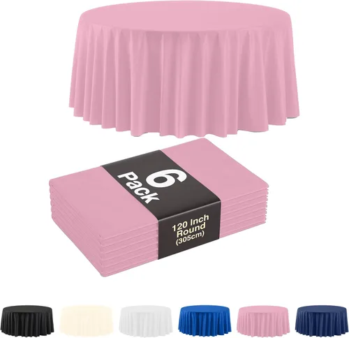 Miniatura 15 de Party Solids Paquete de 6, manteles de plástico color negro, mantel redondo desechable de 120 pulgadas para fiestas, mantel redondo, manteles