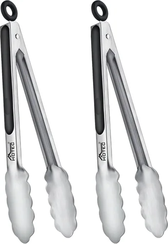 Hotec Pinzas de Cocina de Acero Inoxidable, Juego de 2-9", Pinzas de Metal con Bloqueo para Cocinar, Servir, BBQ, Parrilla con Agarre Antideslizante