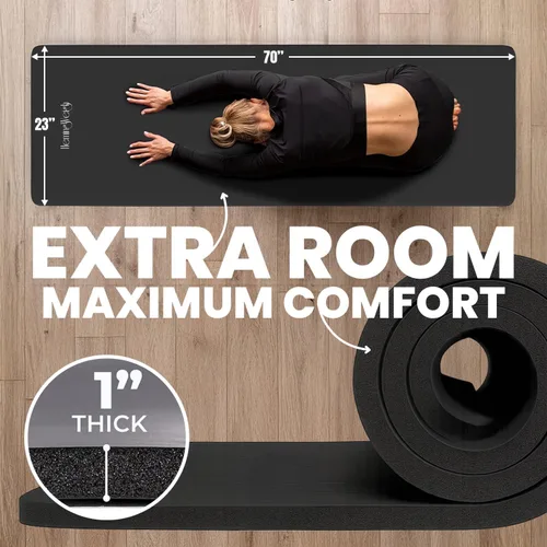 Miniatura 2 de HemingWeigh Tapete de yoga antideslizante extra grueso de 1 pulgada – Tapetes de ejercicio para entrenamientos en casa, color negro