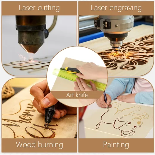 Miniatura 3 de Riakrum Hojas de tilo tablero de madera contrachapada, tableros de madera sin terminar para manualidades para proyectos láser de bricolaje, mini