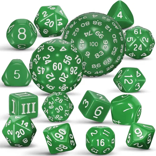 Miniatura 13 de Civaner Juego completo de 15 dados poliédricos D3-D100 esféricos RPG en negro opaco, 100 lados para juegos de rol, suministros de fiesta