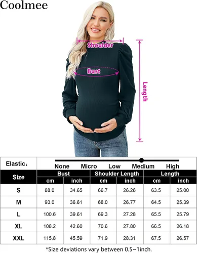 Miniatura 7 de Coolmee Camiseta de maternidad de punto acanalado para mujer, cuello alto falso, manga larga, túnica fruncida para embarazadas