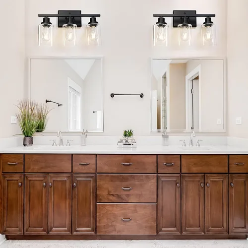 Miniatura 6 de Ascher Lámparas de Vanidad de Baño, 3 Apliques de Pared de Luz con Pantalla de Vidrio Transparente, Luces de Pared Negras para Espejo, Cocina, Sala