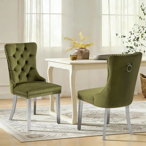 Miniatura 43 de Juego de 4 sillas de comedor de terciopelo, sillas de comedor tapizadas con ribete de cabeza de clavo y patas de madera maciza para cocina