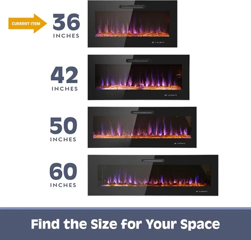 Miniatura 9 de Prominence Home Chimenea eléctrica de diseño delgado LED y chimenea montada en la pared con calentador de 1500 W, opciones de troncos y brasas