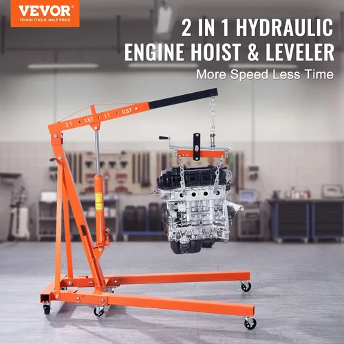 Miniatura 2 de VEVOR Grúa de motor hidráulica con palanca, grúa de plataforma plegable de 2 toneladas/4400 libras, grúa de motor plegable y nivelador de grúa