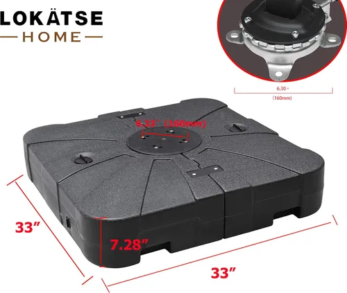 Miniatura 2 de LOKATSE HOME Base cuadrada para sombrilla de 220 libras, soporte ponderado de arena/agua para exteriores, soporte voladizo para terraza, jardín