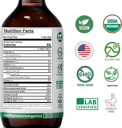 Miniatura 5 de Mother Nature Aceite orgánico de semillas negras USDA – prensado en frío, sin refinar y vegano, Nigella sativa alta en timoquinona (2%+), Omega 3 6