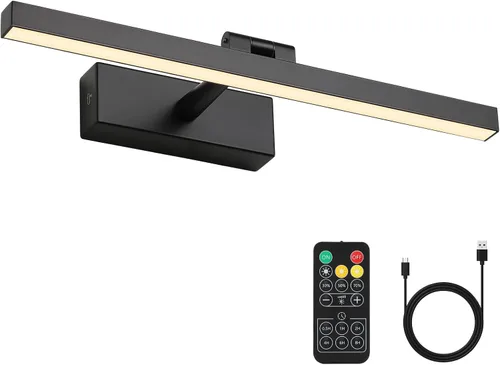 Joosenhouse Luz para Cuadros Inalámbrica Operada por Batería Luz de Galería con Control Remoto Luces de Pared Recargables Negras 15.35" Regulable y