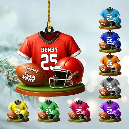 Miniatura 36 de Adornos de fútbol personalizados, hombreras y casco, adorno de Navidad, regalo de jugador estadounidense, regalo para niños y niñas, decoración