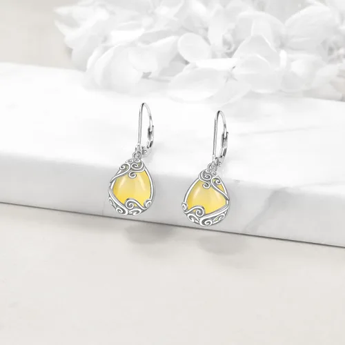 Miniatura 237 de Aretes colgantes con forma de lágrima de filigrana de piedra lunar de plata de ley 925 con cierre de palanca para mujer, regalos de joyería
