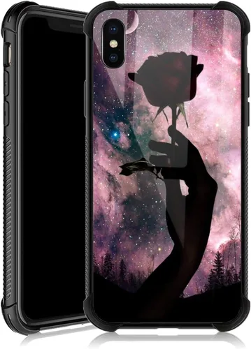 Miniatura 46 de Funda para iPhone Xs Max, diseños de girasol, estrella, cielo, cubierta trasera de cristal templado antiarañazos, esquinas reforzadas, carcasa