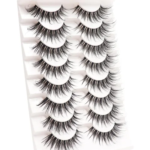 Miniatura 6 de Losha Pestañas finas, aspecto natural, 8 pares de pestañas postizas de banda transparente, hechas a mano, reutilizables, paquete de pestañas