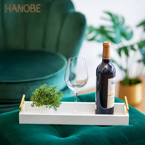 Miniatura 6 de Hanobe Bandeja larga para centro de mesa: bandejas estrechas decorativas portavelas de madera, bandeja de centro de mesa con asas para decoración