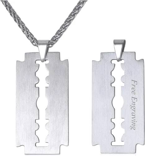 U7 Punk Necklaces Stainless Steel 18K Gold Plated Large Hip Hop DaggerKnifeSwordSteampunk GearLarge Razor Blade Pendant Necklace for Men Women,