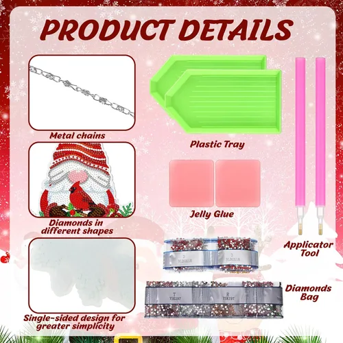 Miniatura 3 de Sintuff Juego de 3 carteles colgantes de pintura de diamantes de Navidad, diseño de pájaros gnomos, arte de diamante, arte de pared para bricolaje