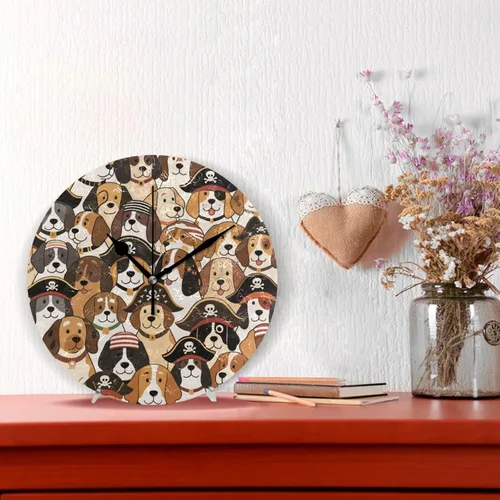Miniatura 2 de Retro Cartoon Pirates Dog 10 Inch Round Kids Room Wall Clock Silent Hanging for Office Bedroom Bedroom reloj de pared para cuarto
