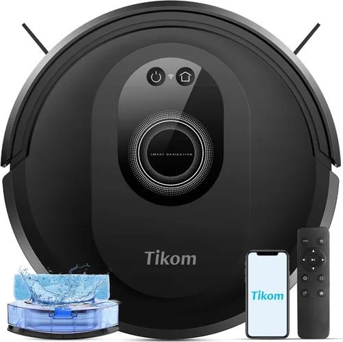 Tikom Robot aspirador y trapeador combinado, aspiradora robótica de 5000 Pa, 150 minutos máximo, aplicación y control remoto, ideal para suelos