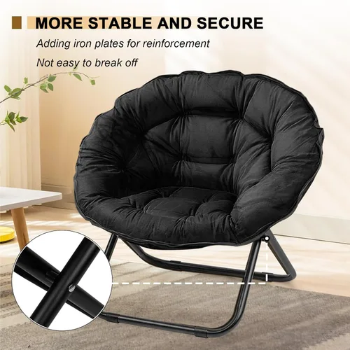 Miniatura 4 de Grezone Silla plegable con platillo, silla de luna perezosa de gran tamaño con marco de metal, cómodas sillas de dormitorio para dormitorio, sala