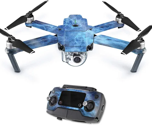 MightySkins - Skin brillante con purpurina para dron DJI Mavic Pro Quadcopter – Blue Mystic Flames | Acabado de purpurina protector, duradero de