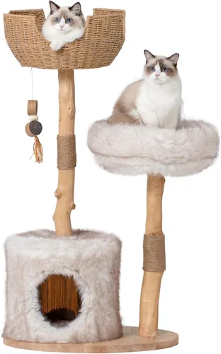 PEGIC Natural Branch - Torre para gatos, árbol para gatos de varios niveles de 44 pulgadas de alto con nido de mimbre, poste rascador de sisal y