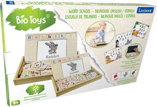 Miniatura 5 de Lexibook Bio Toys Word School, Bilingüe Español/Inglés, Juego de madera, 50 tarjetas de palabras, alfabeto, juego educativo, EDU100i2