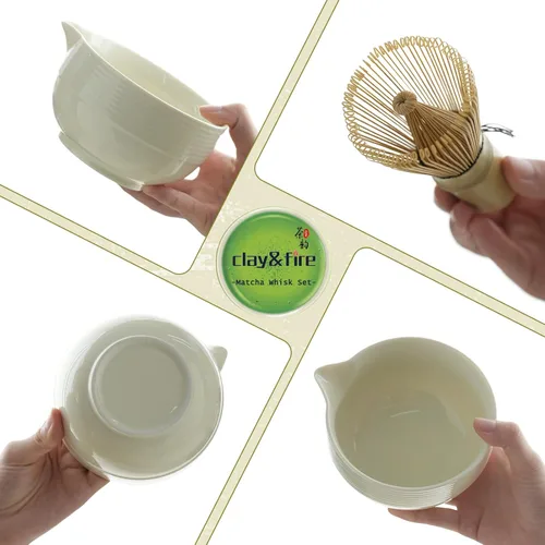 Miniatura 4 de Clay&Fire Juego de batidor de matcha, juego de matcha de cerámica, cuenco de matcha con asa y batidor, juego de té matcha de 9 piezas para amantes