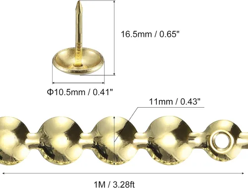Miniatura 2 de uxcell 10 tiras de tachuelas de tapicería, adornos decorativos brillantes de 3.3 ft para sofá, cabecero, silla, muebles con clavos de tapicería Oro