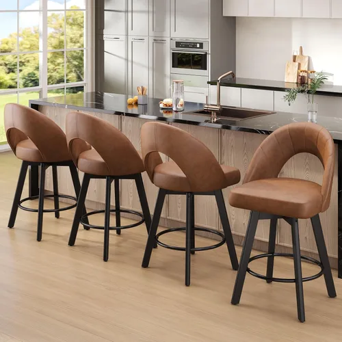 Miniatura 9 de YaFiti Taburetes de bar de altura de mostrador de 24 pulgadas, taburetes de bar giratorios ergonómicos con respaldo curvado con asiento de piel